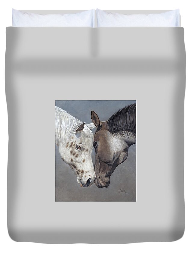 Horses Duvet Cover featuring the painting Tender Regard by Tammy Taylor