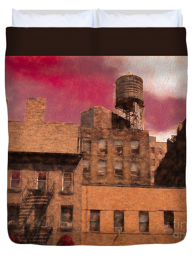 City Duvet Cover featuring the mixed media Tenements by Susan Lafleur