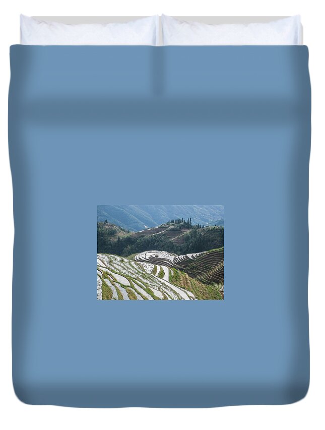 Scene Duvet Cover featuring the photograph Terrace fields scenery in spring by Carl Ning