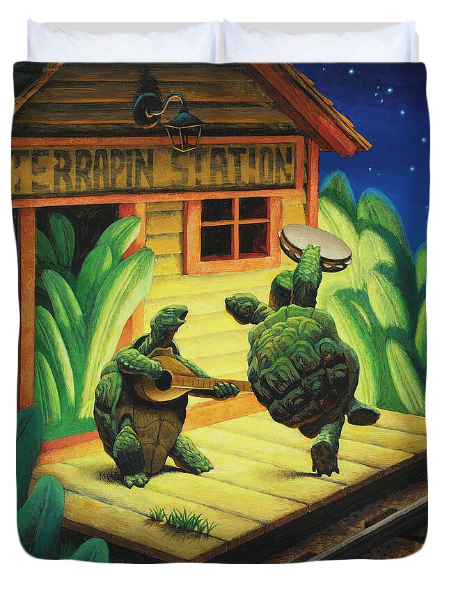 Terrapin Duvet Cover featuring the painting Terrapin Station by Chris Miles