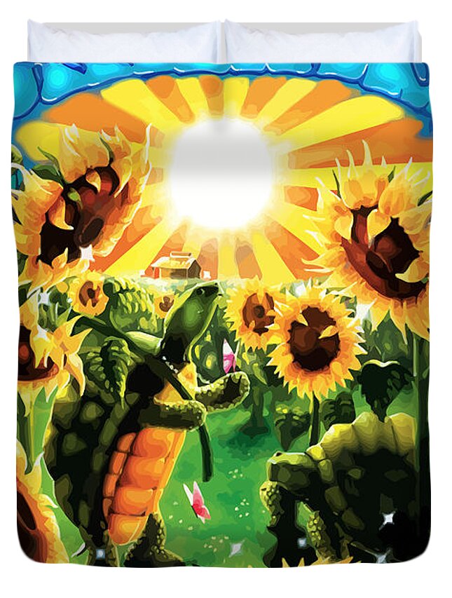 Grateful Dead Duvet Cover featuring the digital art Terrapin Sun Flowers by The Turtle
