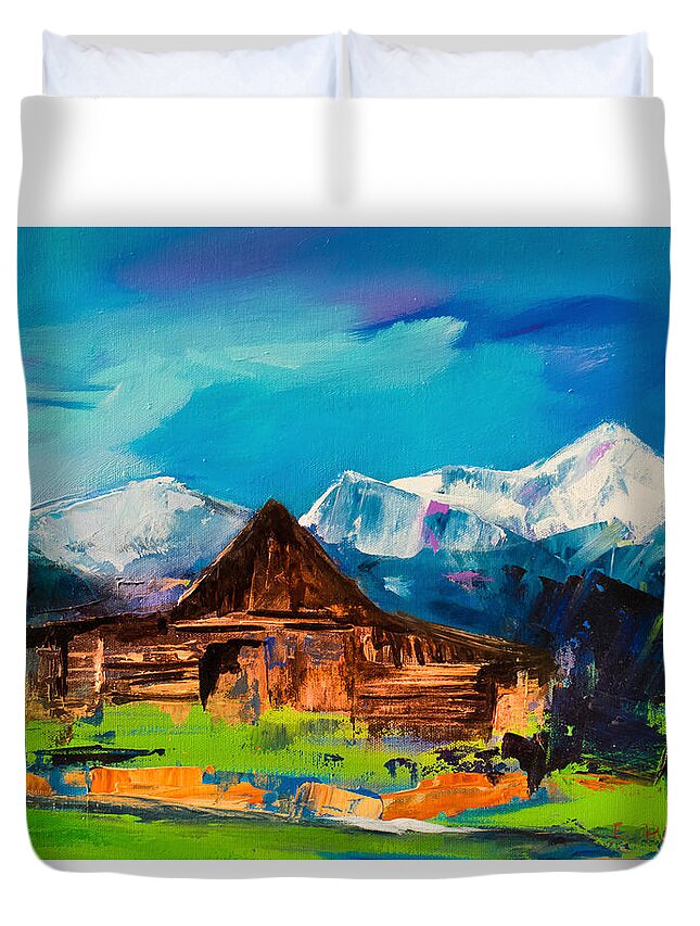 Barn Duvet Cover featuring the painting Teton Barn by Elise Palmigiani