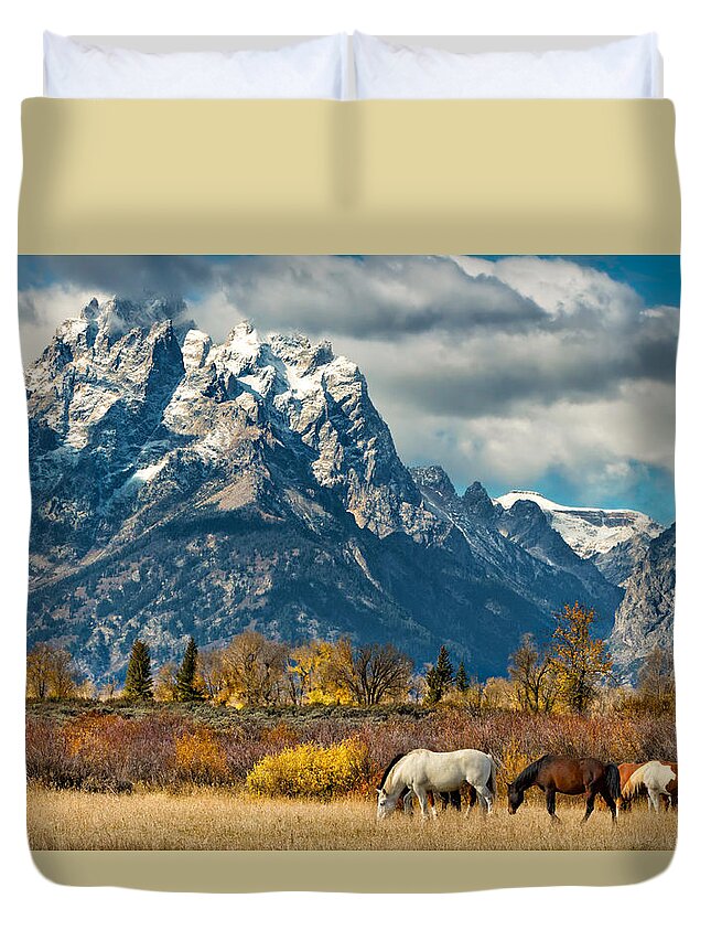 Horse Duvet Cover featuring the photograph Teton Horses by Kathleen Bishop