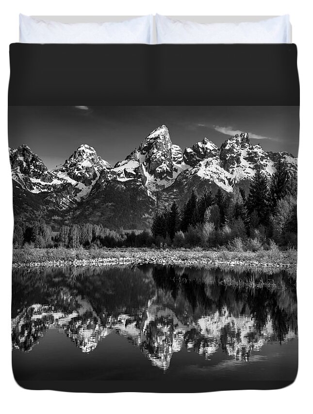 Black And White Duvet Cover featuring the photograph Teton Mono by Darren White