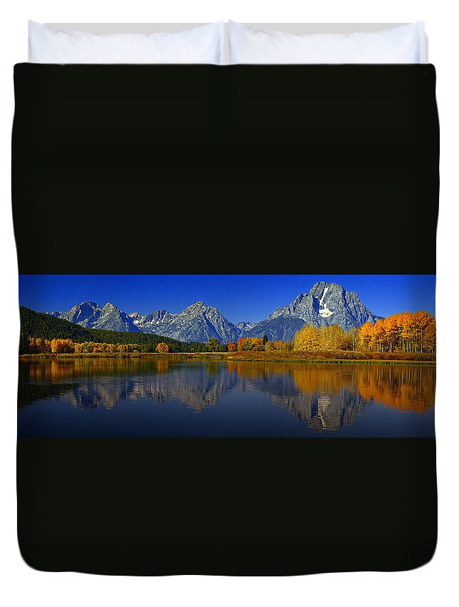 Oxbow Bend Duvet Cover featuring the photograph Tetons from Oxbow Bend by Raymond Salani III