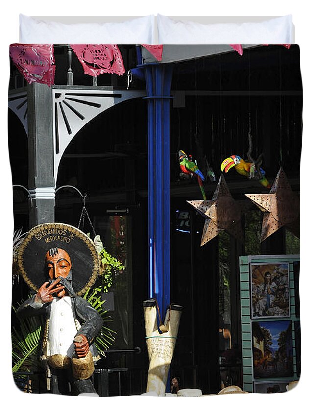 Tex-mex Duvet Cover featuring the photograph San Antonio El Mercado Scene by Steven Sparks