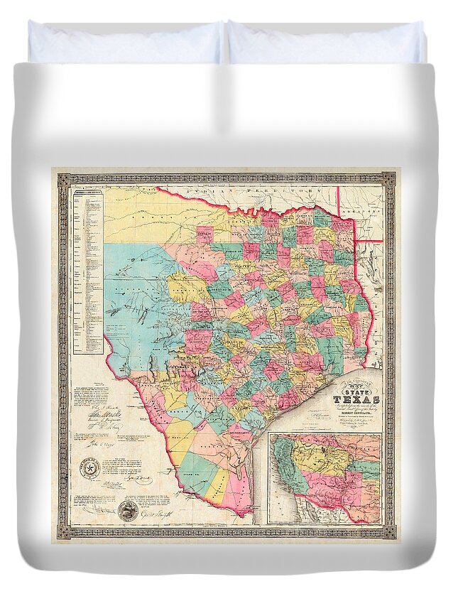 Texas Duvet Cover featuring the digital art Texas 1856 by J. De Cordova by Texas Map Store
