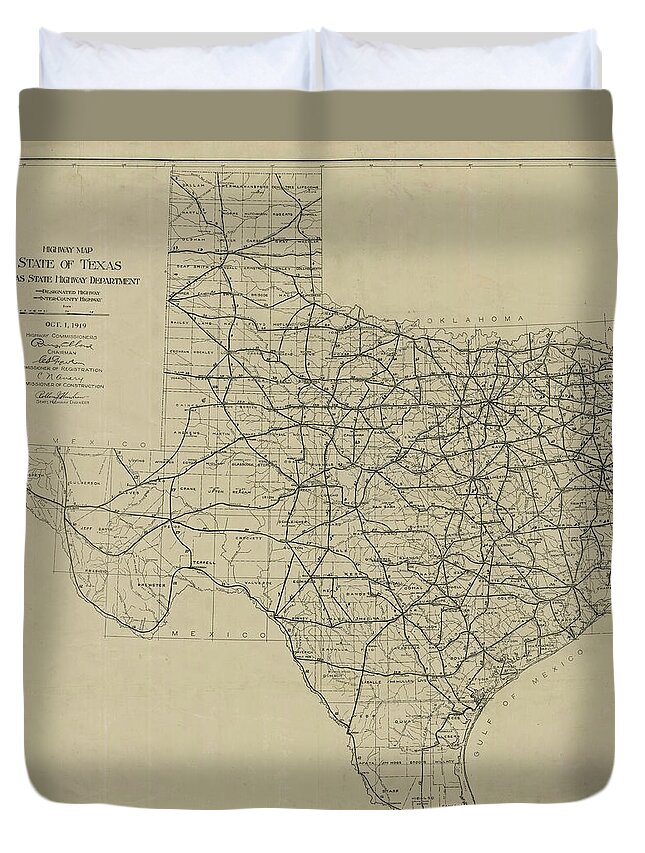 Map Duvet Cover featuring the digital art Texas 1919, Texas Highway Department by Texas Map Store