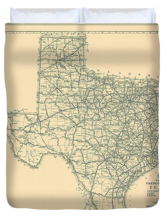 Map Duvet Cover featuring the digital art Texas 1933, Texas Highway Department by Texas Map Store