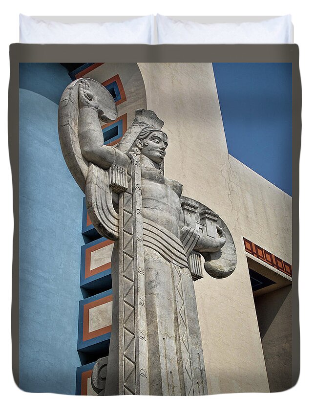 American Duvet Cover featuring the photograph Texas Art Deco Sculpture by David and Carol Kelly
