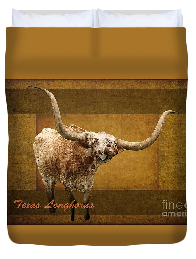 Longhorn Duvet Cover featuring the photograph Texas Longhorns by Ella Kaye Dickey