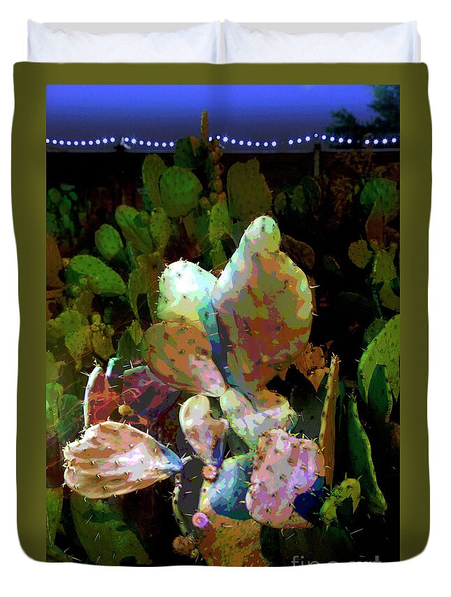 The Common Prickly Pear Duvet Cover featuring the photograph Texas Prickly Pear Posterized Photograph by Greg Kopriva