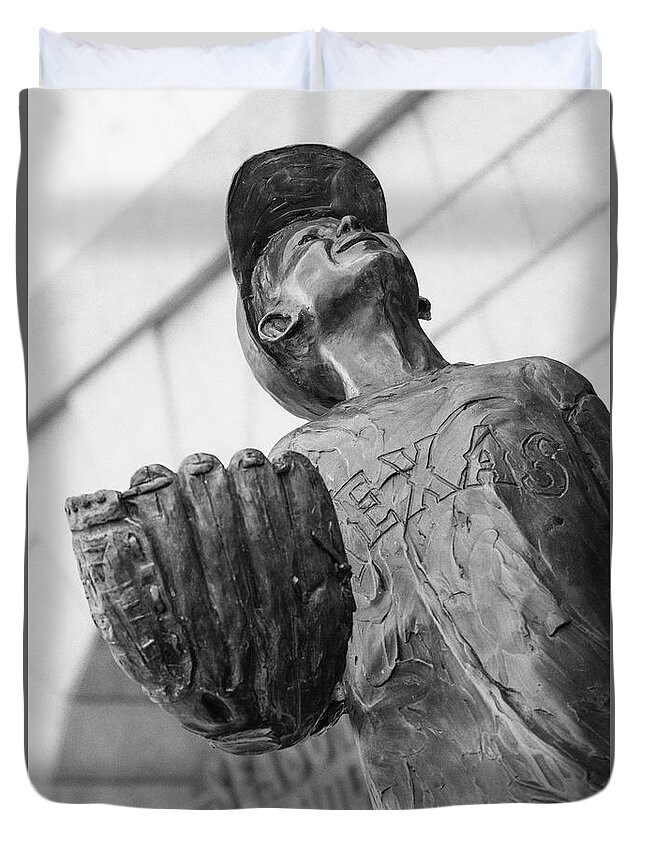 Texas Rangers Duvet Cover featuring the photograph Texas Rangers Little Boy Statue by Robert Bellomy