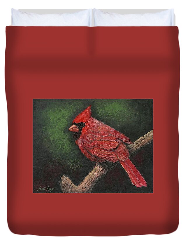 Cardinal Duvet Cover featuring the painting Textured Cardinal by Janet King