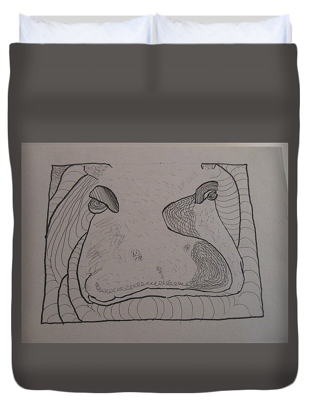 Textures Duvet Cover featuring the drawing Textured Hippo by AJ Brown