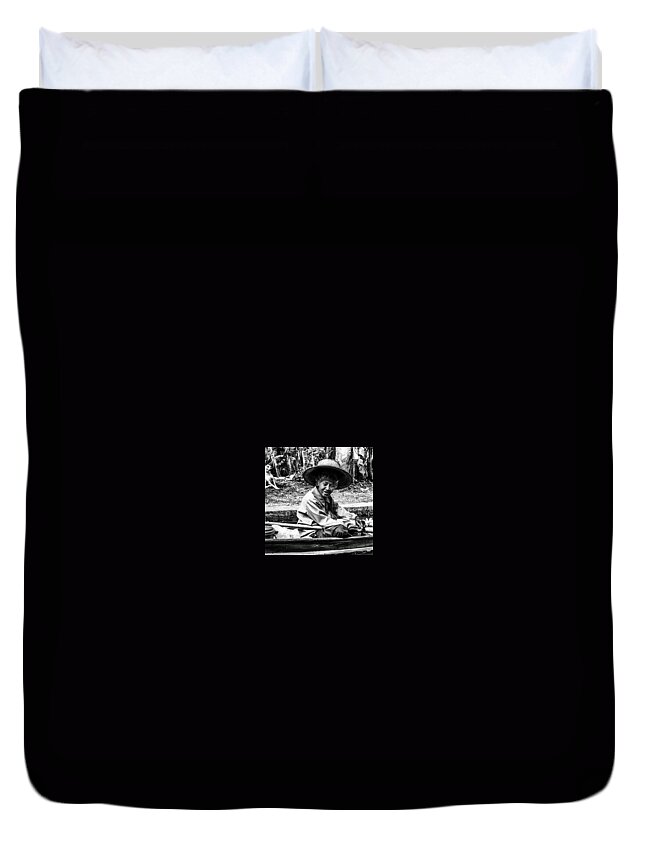  Duvet Cover featuring the photograph Thai Lady In Her Boat At The Water by Aleck Cartwright