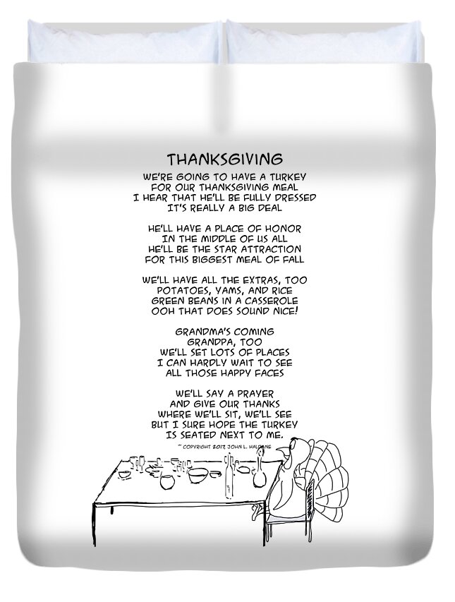 Thanksgiving Duvet Cover featuring the drawing Thanksgiving by John Haldane