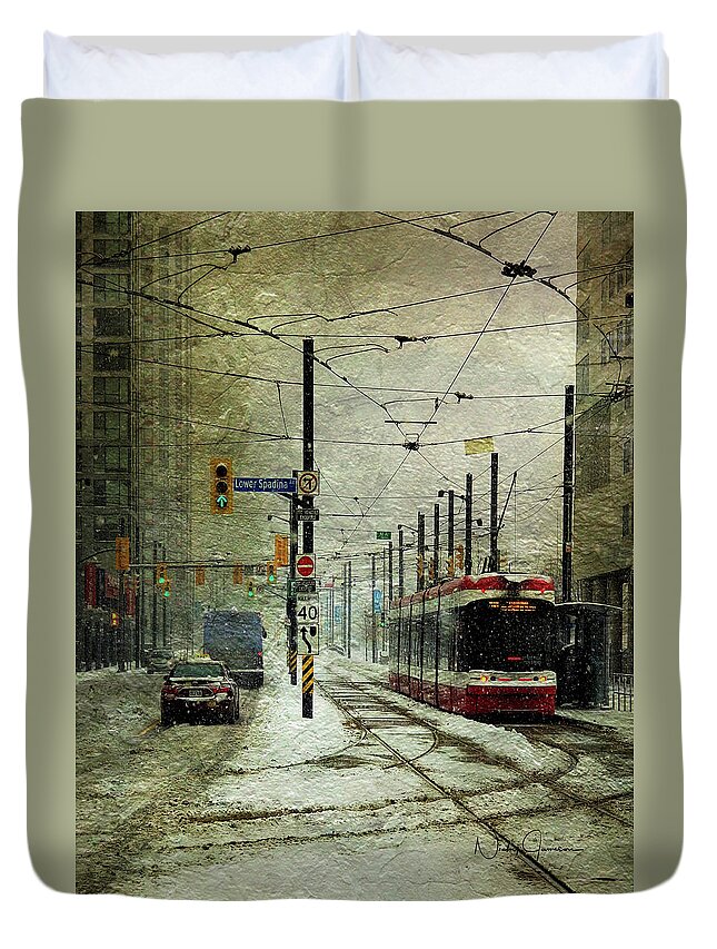 Toronto Duvet Cover featuring the digital art That Day It Snowed 1 by Nicky Jameson