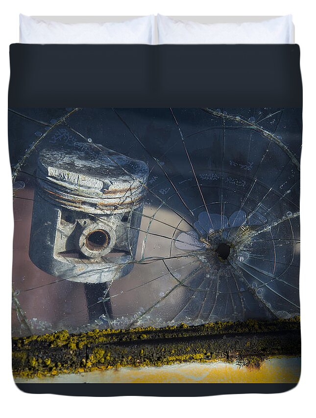 Piston Duvet Cover featuring the photograph That Was Close by Paul DeRocker
