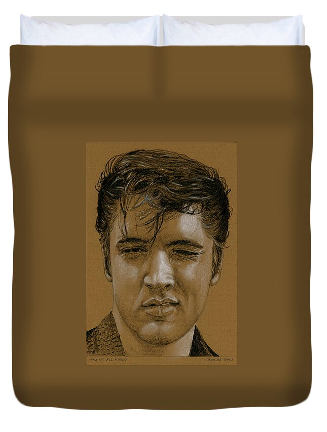 Elvis Duvet Cover featuring the drawing That's all right by Rob De Vries