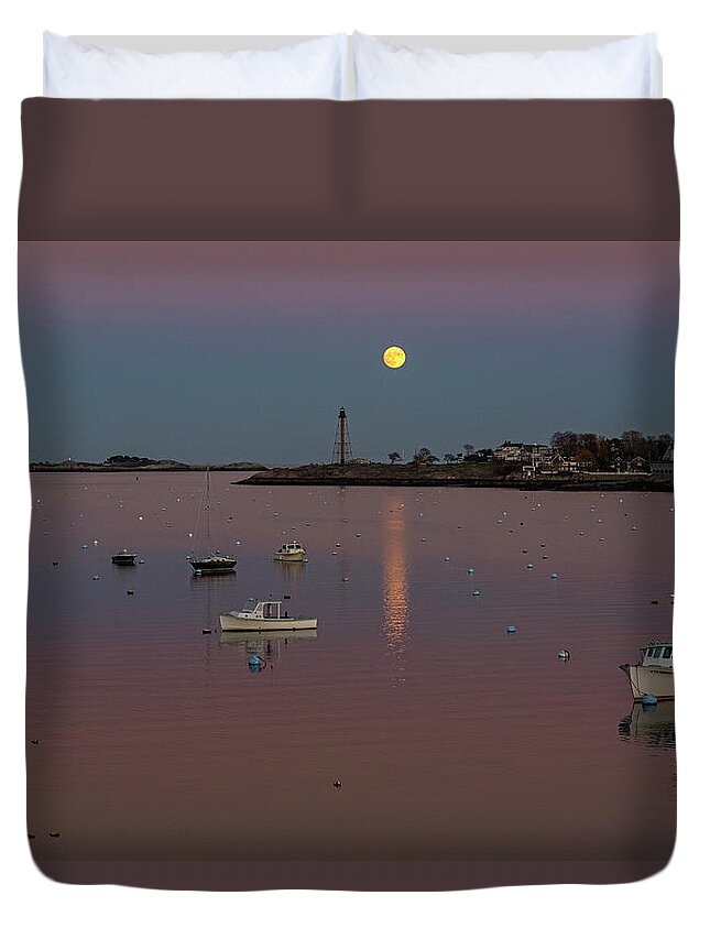Marblehead Duvet Cover featuring the photograph The 2016 Supermoon over Marblehead Harbor Marblehead MA by Toby McGuire