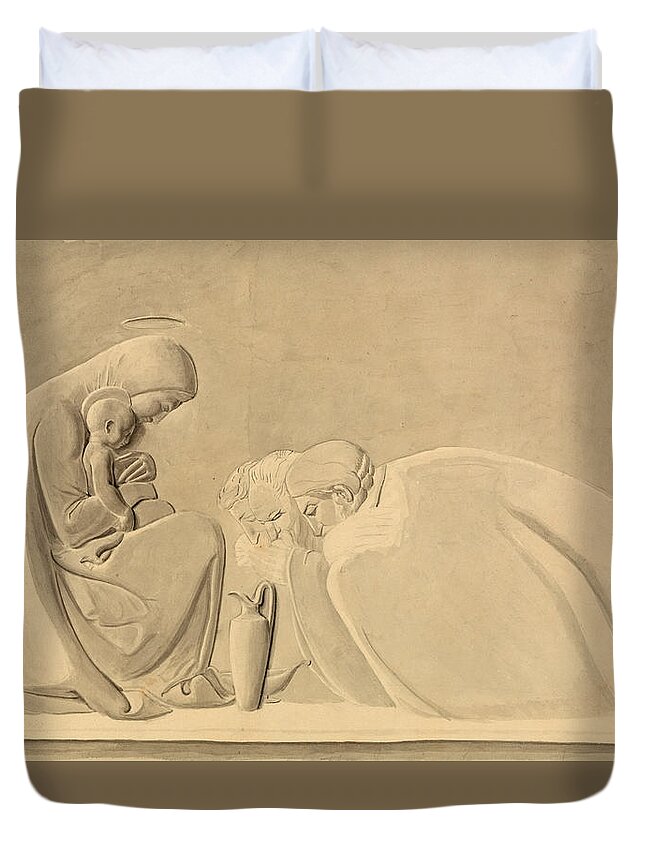 John Flaxman Duvet Cover featuring the drawing The Adoration of the Magi by John Flaxman