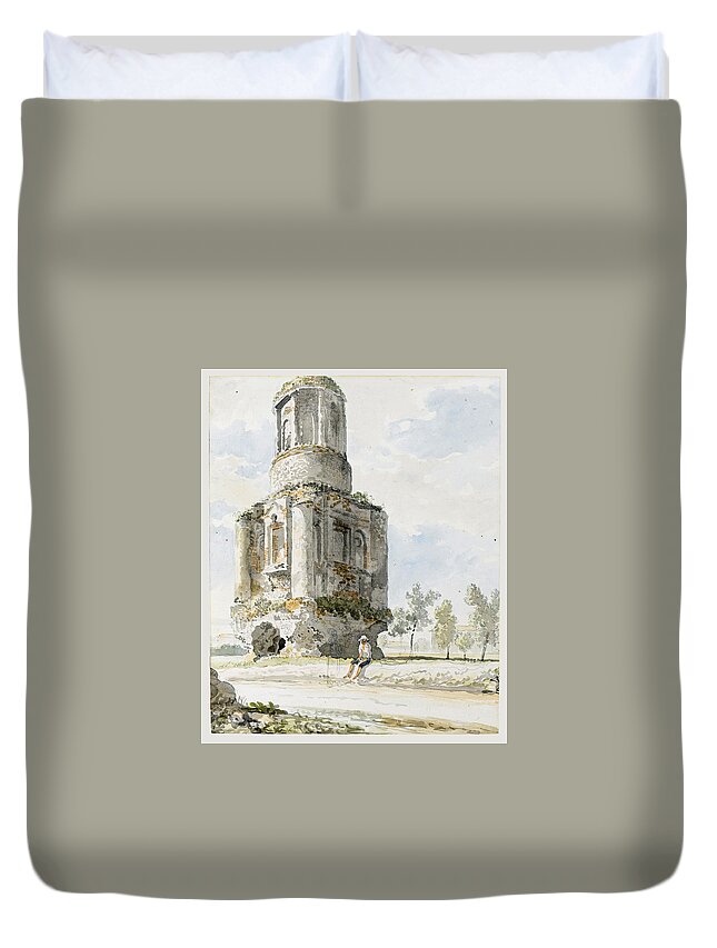 Carlo Labruzzi Duvet Cover featuring the drawing The Ancient Tomb called La Conocchia on the Road to Caserta by Carlo Labruzzi