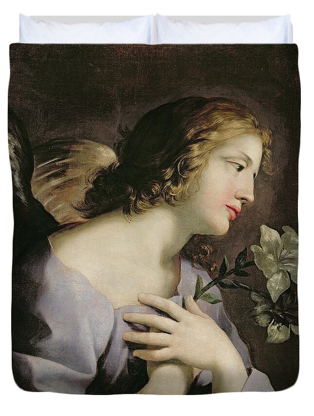The Duvet Cover featuring the painting The Angel of the Annunciation by Giovanni Francesco Romanelli