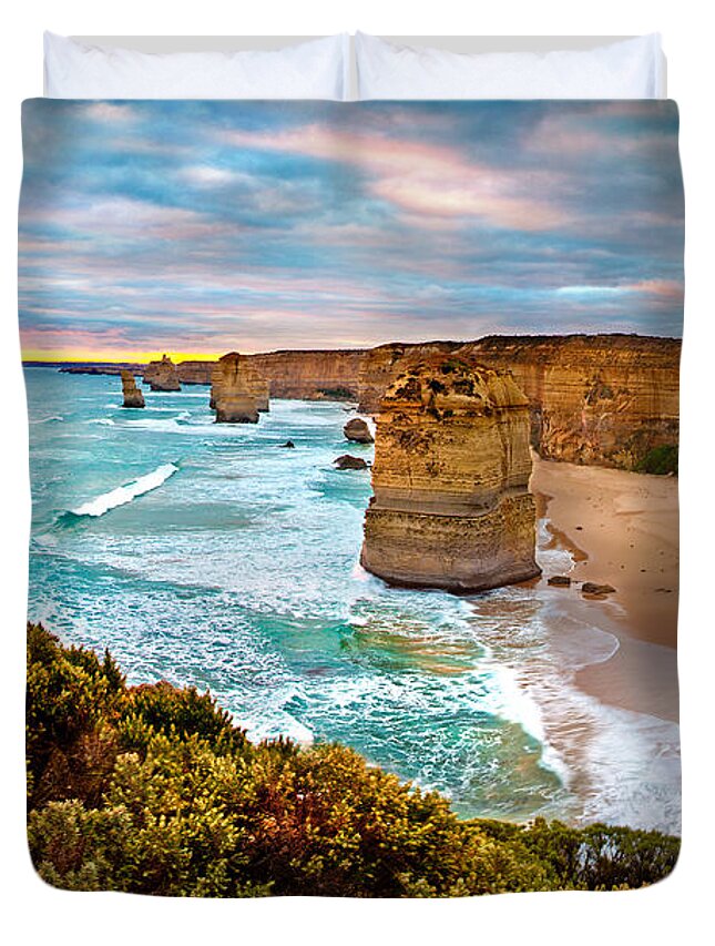 12 Apostles Duvet Cover featuring the photograph The Apostles Sunset by Az Jackson