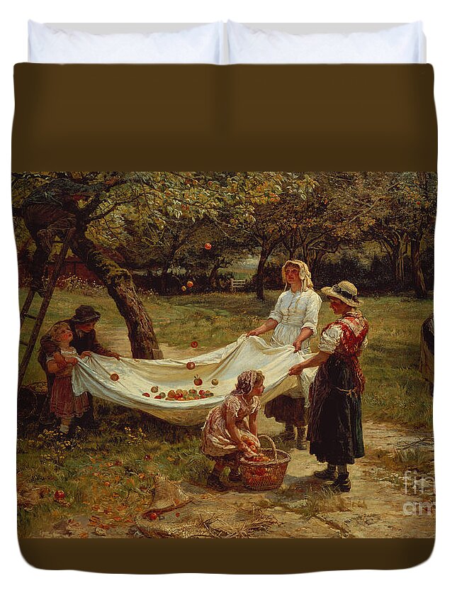 The Duvet Cover featuring the painting The Apple Gatherers by Frederick Morgan
