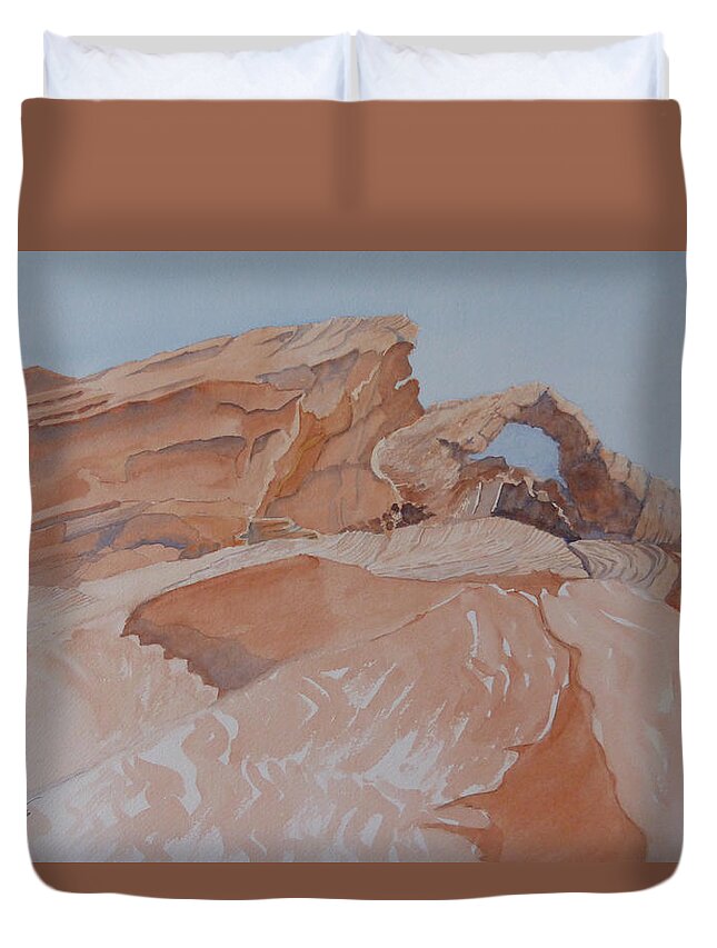 Eastern Nevada State Parks Duvet Cover featuring the painting The Arch Rock Experiment - VII by Joel Deutsch