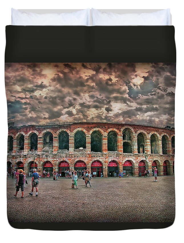 Verona Duvet Cover featuring the photograph The Arena by Hanny Heim