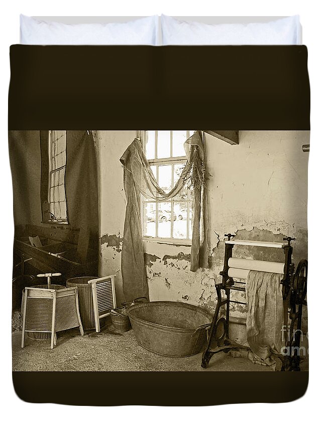 Welfare Duvet Cover featuring the photograph The Art of Welfare. Wash-house. by Elena Perelman