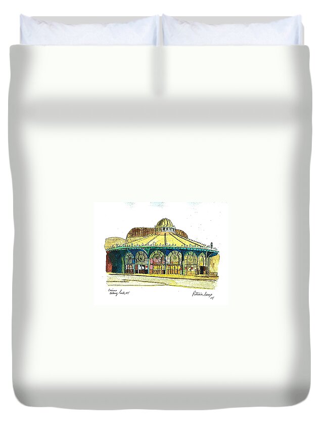 Asbury Art Duvet Cover featuring the painting The Asbury Park Casino by Patricia Arroyo