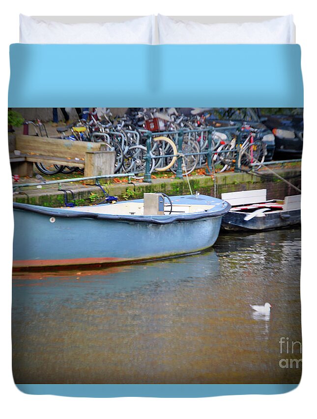 Amsterdam Duvet Cover featuring the photograph The Baby Blue Boat by Jost Houk