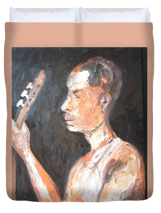 The Baglama Player Duvet Cover featuring the painting The Baglama Player by Esther Newman-Cohen