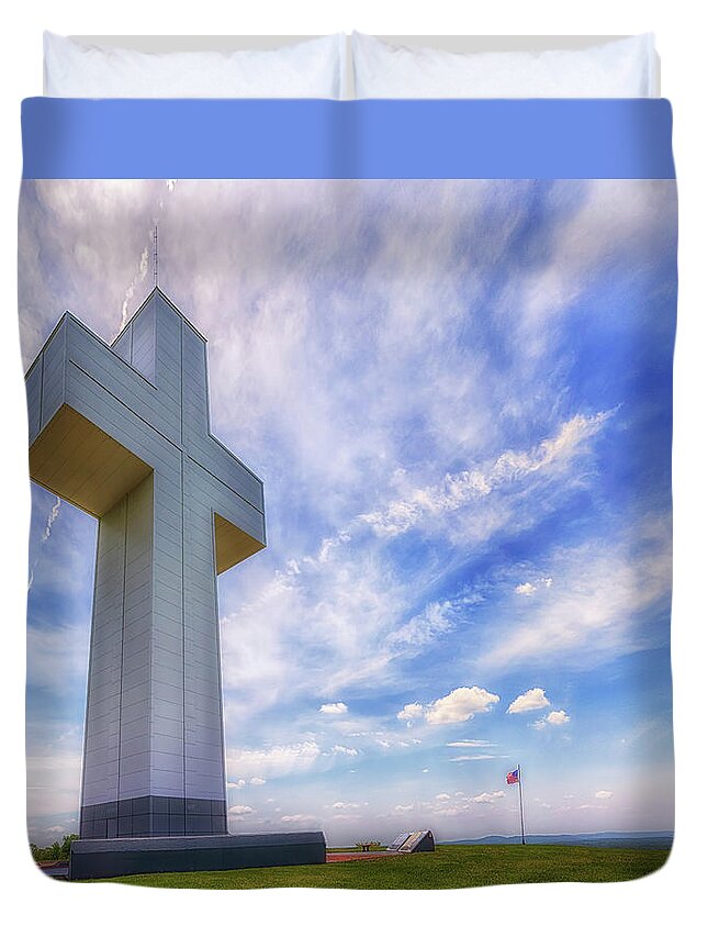 Bald Knob Cross Duvet Cover featuring the photograph The Bald Knob Cross by Susan Rissi Tregoning
