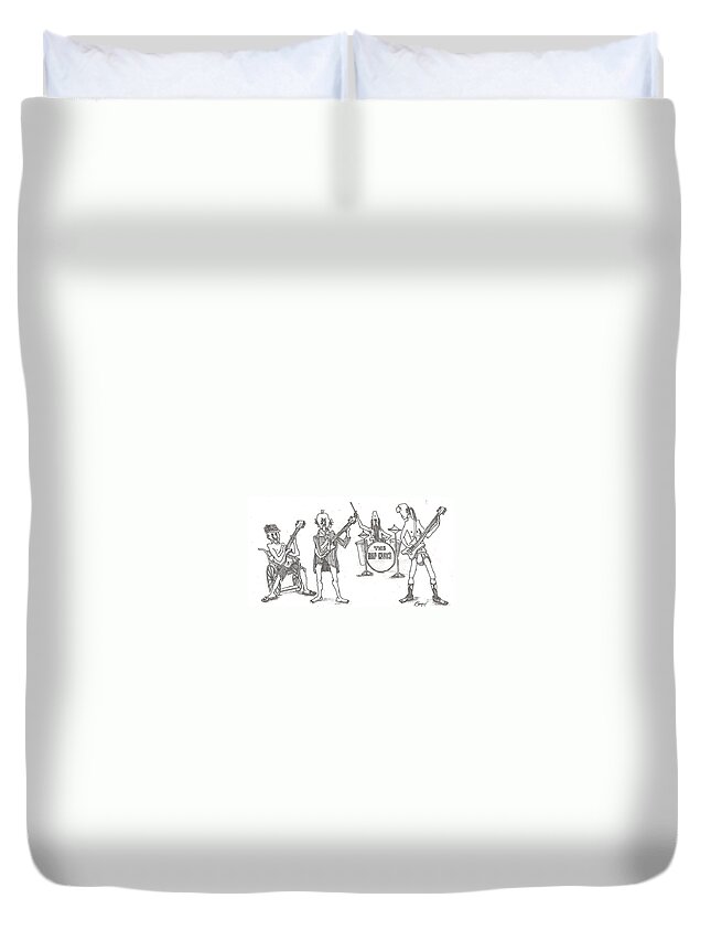 The Duvet Cover featuring the drawing The Band by R Allen Swezey