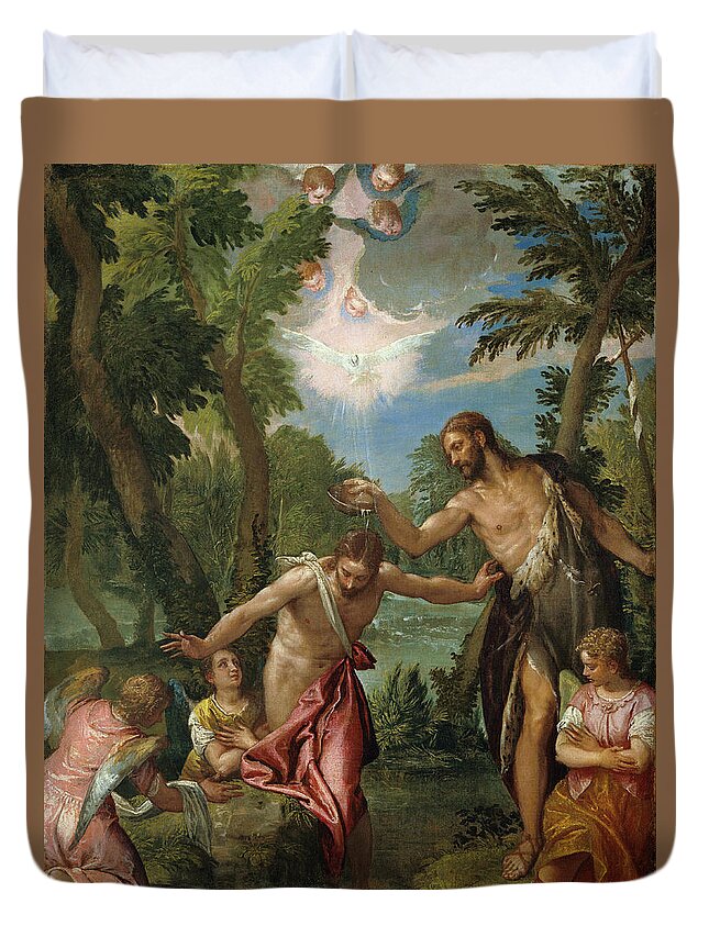Paolo Veronese And Workshop Duvet Cover featuring the painting The Baptism of Christ by Paolo Veronese and Workshop