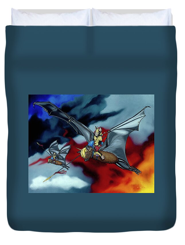  Duvet Cover featuring the painting The Bat Riders by Paxton Mobley