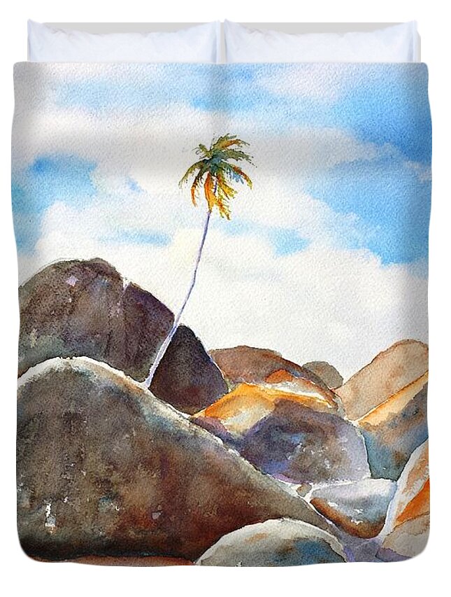 The Baths Duvet Cover featuring the painting The Baths Palm Tree by Carlin Blahnik CarlinArtWatercolor