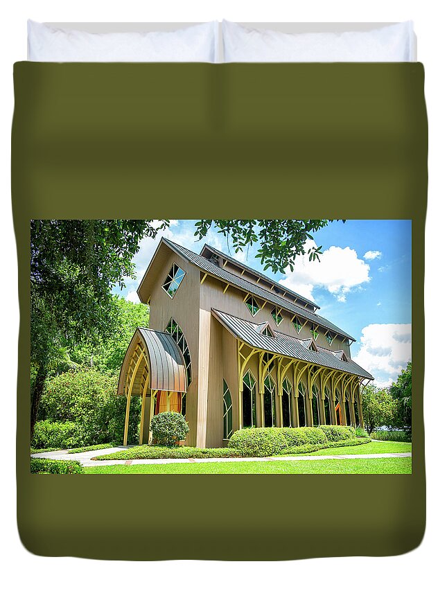  The Baughman Center # University Of Florida # Lake Alice ## Tree Canopy # Peaceful Scenery # University Of Florida Campus # Lake # Architecture # Landscapes # The Bat House #gainesville Florida # Duvet Cover featuring the photograph The Baughman center by Louis Ferreira