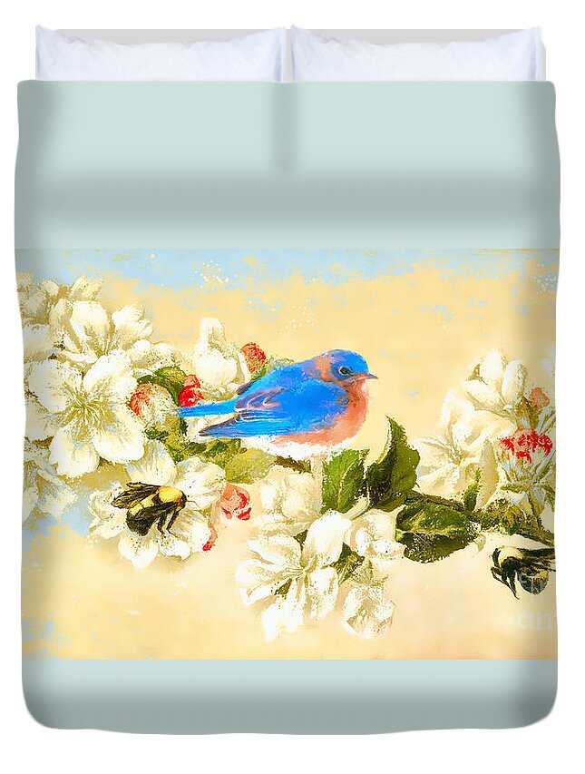 Bluebird Duvet Cover featuring the painting The Beautiful Bluebird by Tina LeCour