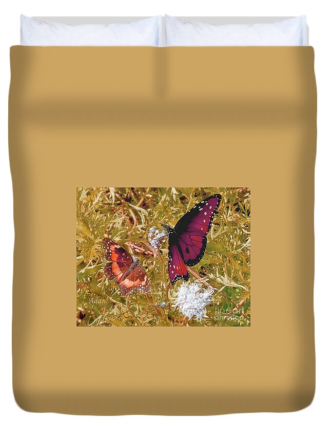 Butterflies Duvet Cover featuring the photograph The Beauty of Sharing - Gold by Felipe Adan Lerma