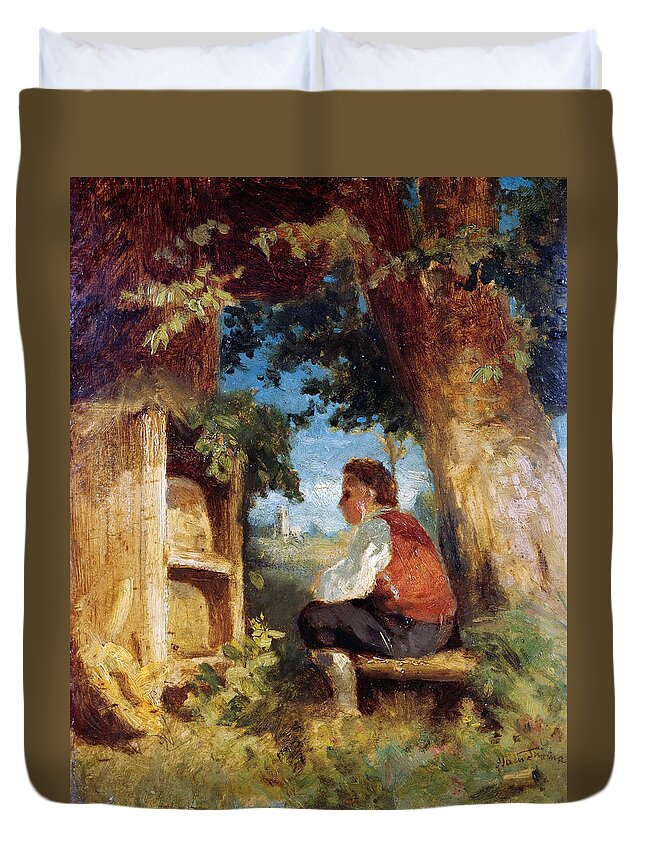 Hans Thoma Duvet Cover featuring the painting The bee friend by Hans Thoma