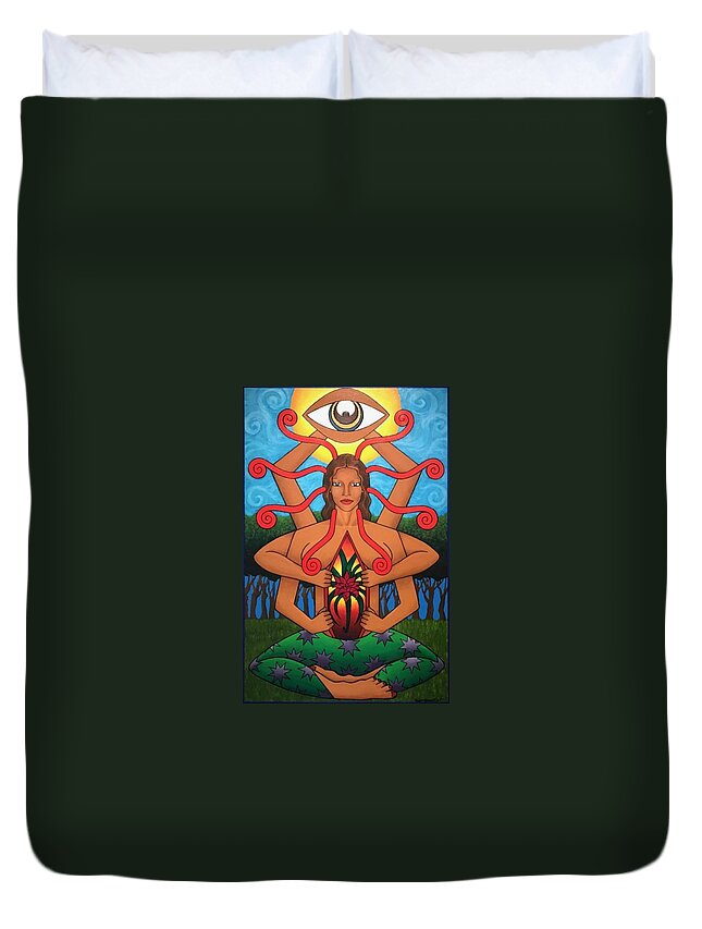 Meditation Tabletop Colorful Meaning Life Beauty Bright Duvet Cover featuring the painting The beginning by Bryon Stewart