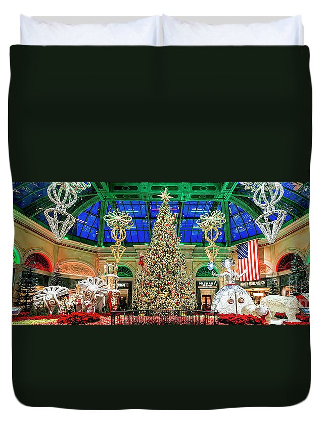 Bellagio Christmas Tree Duvet Cover featuring the photograph The Bellagio Christmas Tree Panorama 2017 by Aloha Art