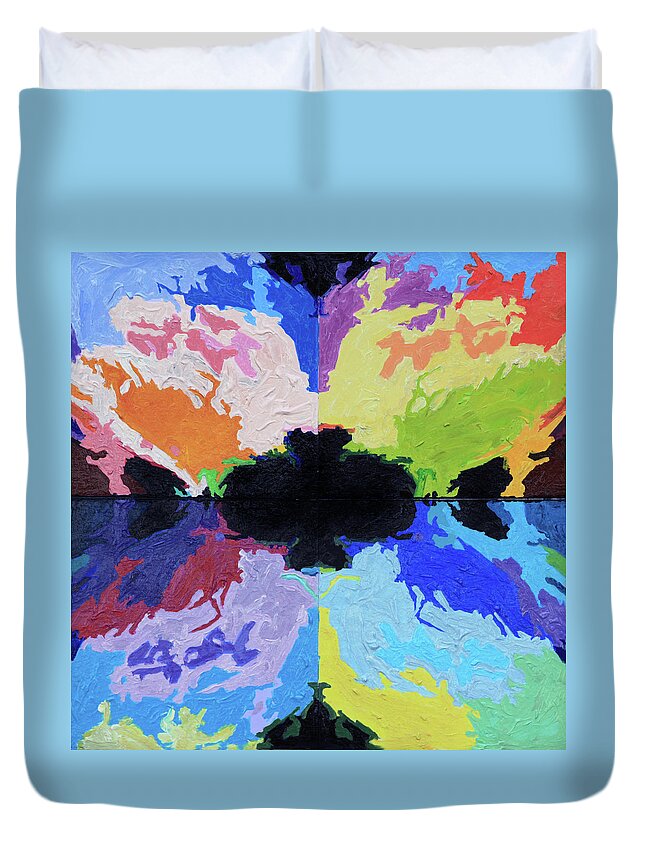 Abstraction Duvet Cover featuring the painting The Big Bang by John Lautermilch