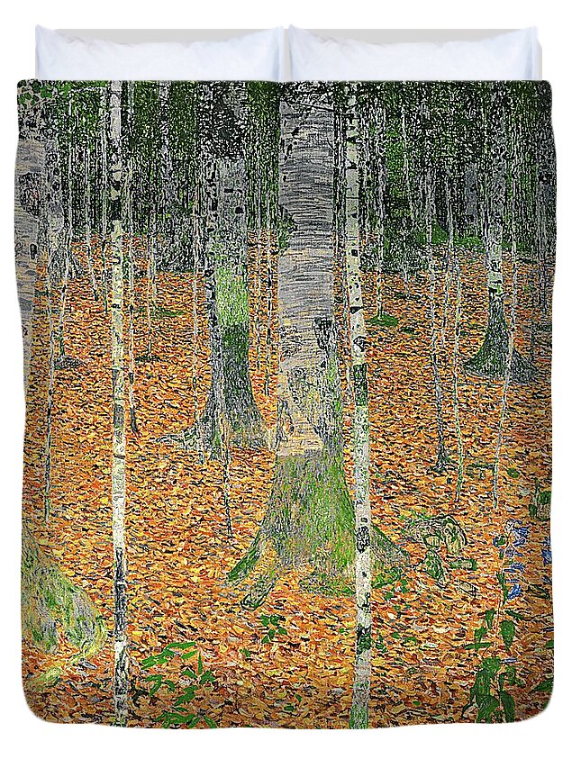The Duvet Cover featuring the painting The Birch Wood by Gustav Klimt