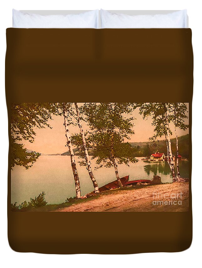 Vintage Duvet Cover featuring the photograph The Birches at Oak Birch Inn, Alton Bay, Lake Winnipesaukee, N. H. by Mim White